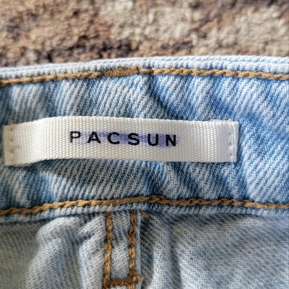 Pacsun 25 Mom Jean Two Toned Denim Jeans Light Dark Wash Contrast Statement - Picture 3 of 5